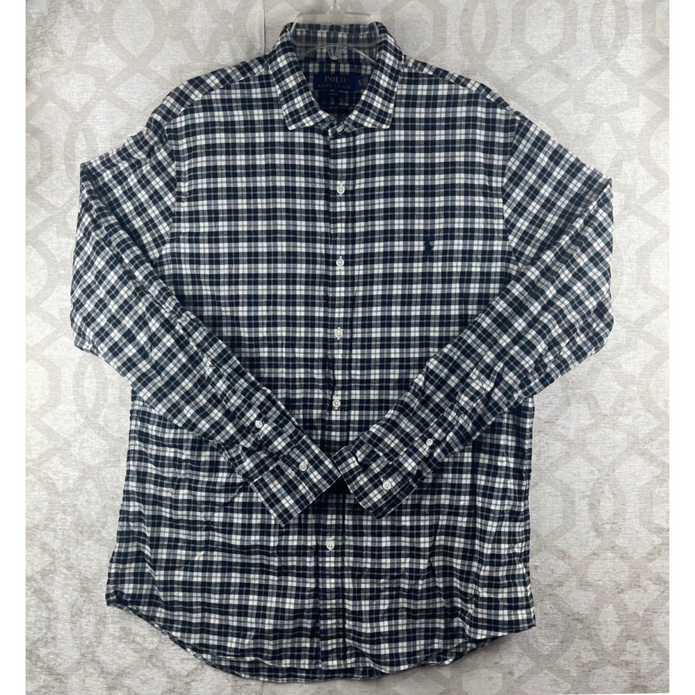 Polo Ralph Lauren Slim Fit Mens XL Black White Gingham Cotton Button Down Shirt